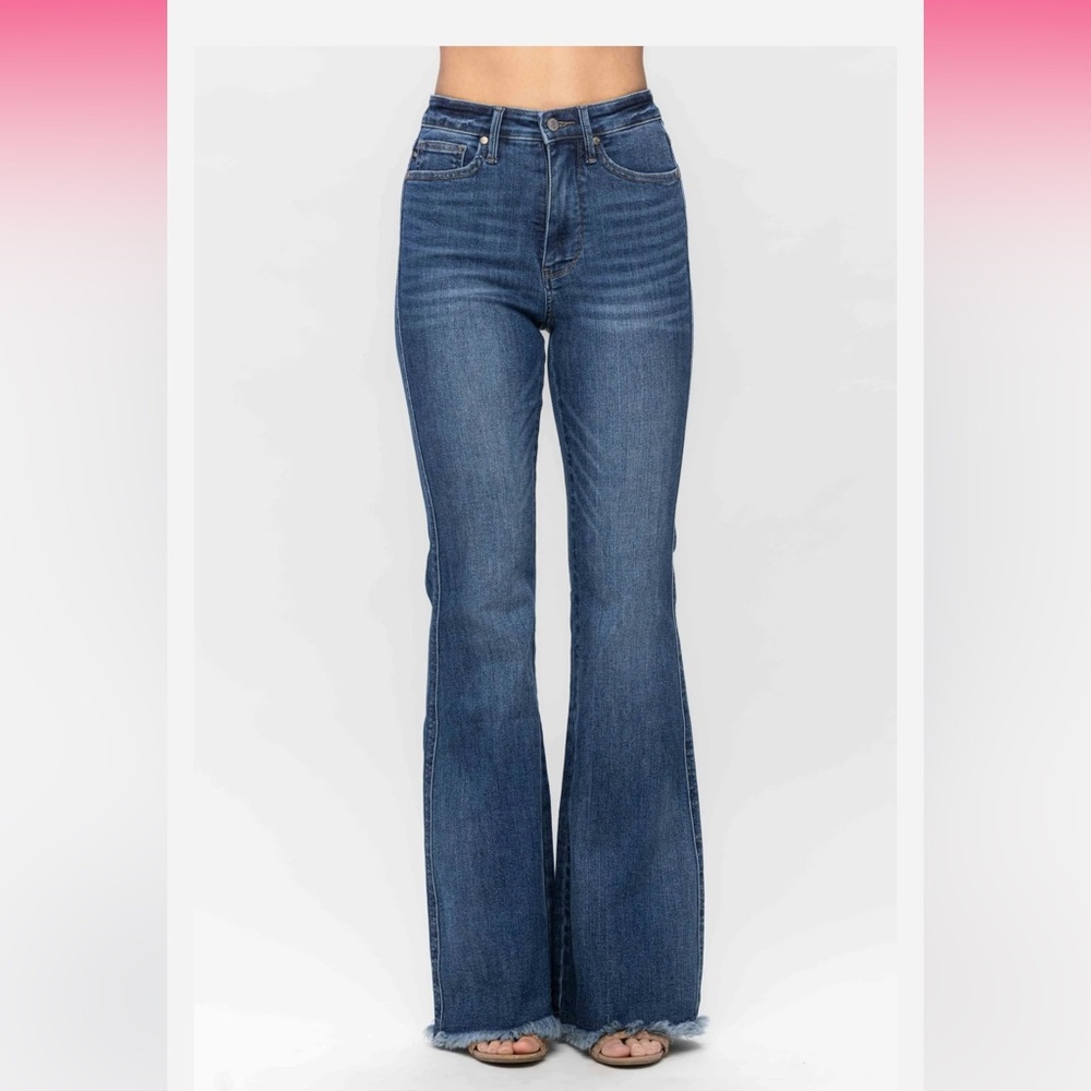 Judy Blue control top flare with raw edge jeans. Never worn, now they don’t fit